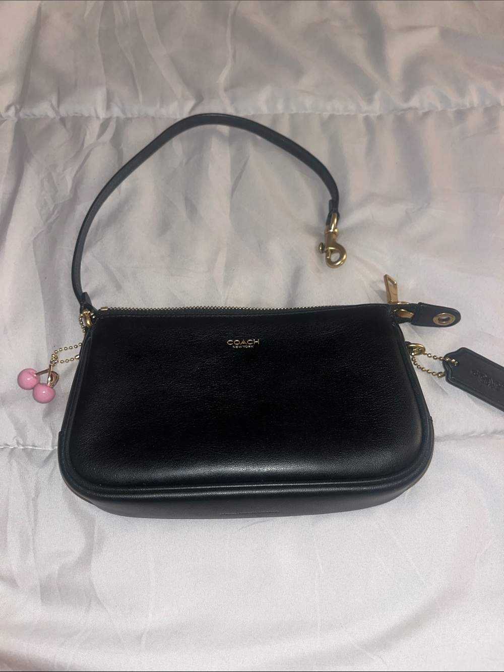 Coach Black Leather Shoulder Bag with Pink Charm - Picture 3 of 3